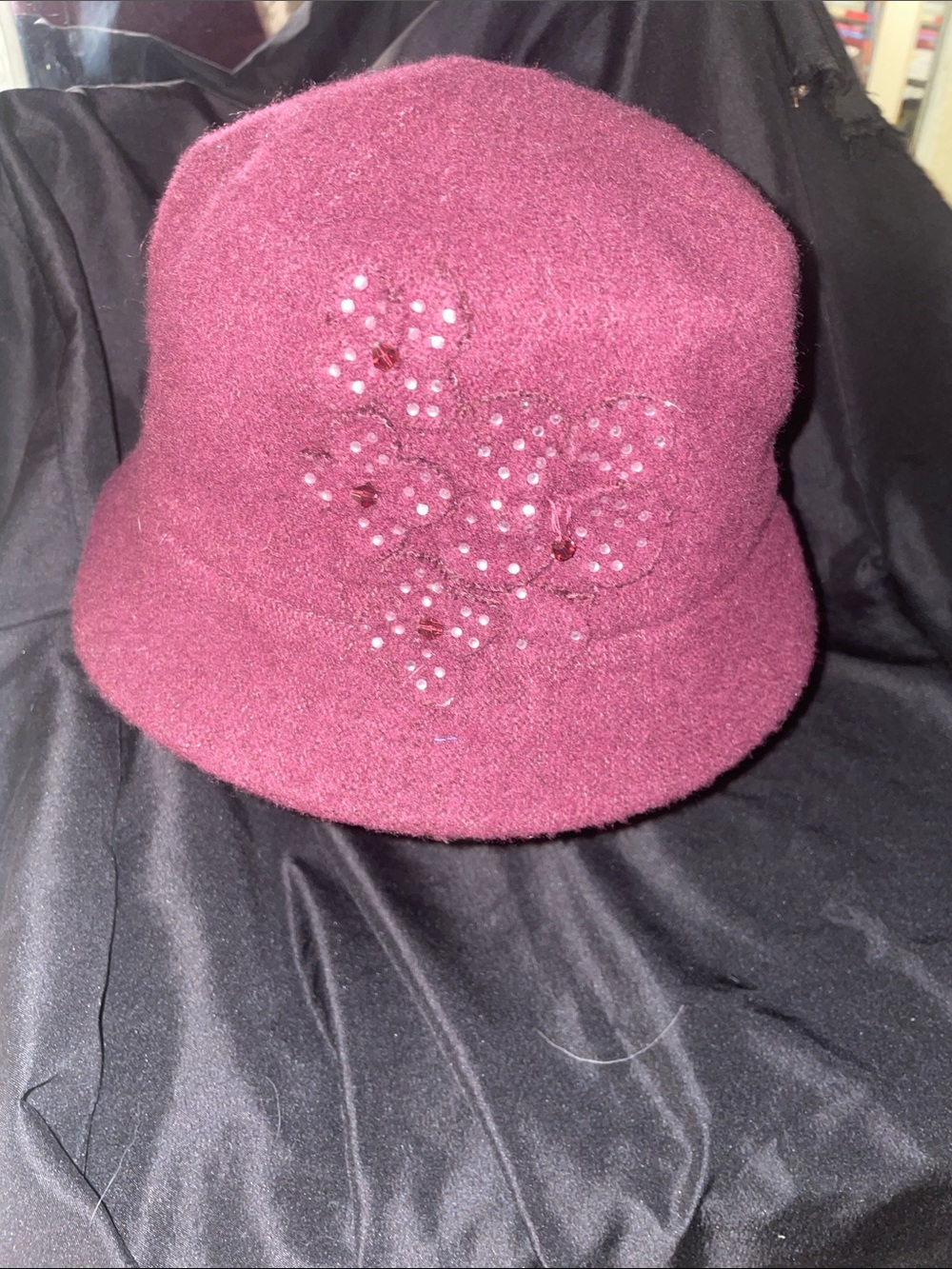 Nine West Burgundy Embellished Wool Bucket Hat